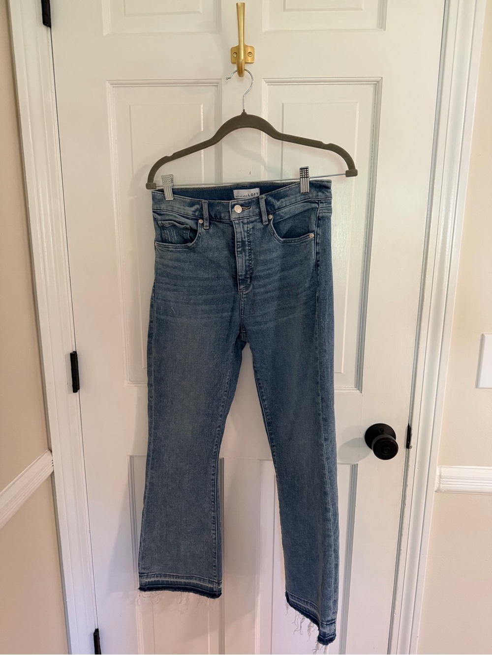 LOFT Mid Blue Straight Leg Jeans with Raw Hem